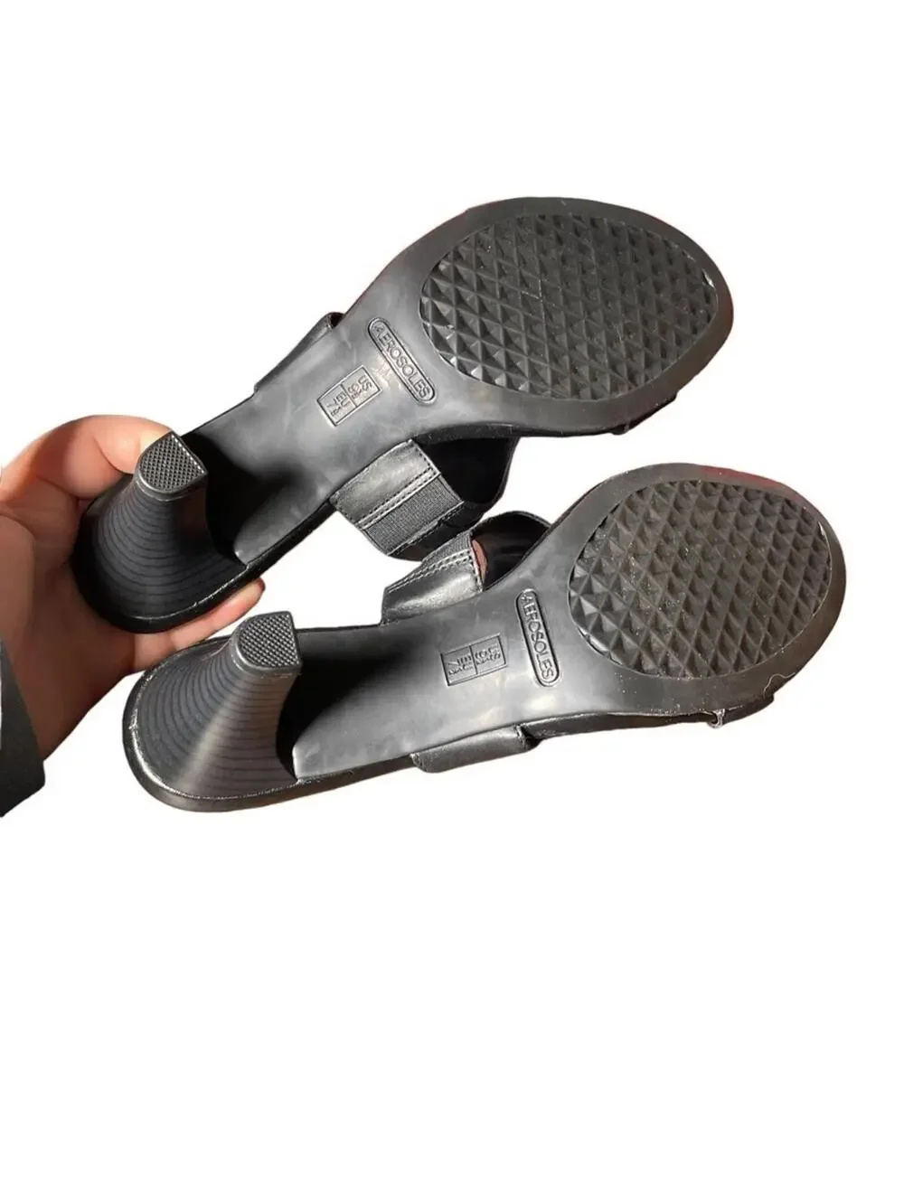 Aerosoles Black Leather Mule Sandals Heeled Slides Size 9.5M